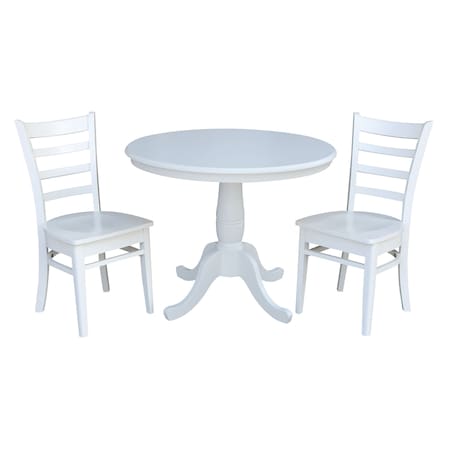 International Concepts Round 36 in Round Top Pedestal Table, with 2 C08-617 Chairs, White, 36 in W, 36 in L, 29.1 in H K08-36RT-C617P